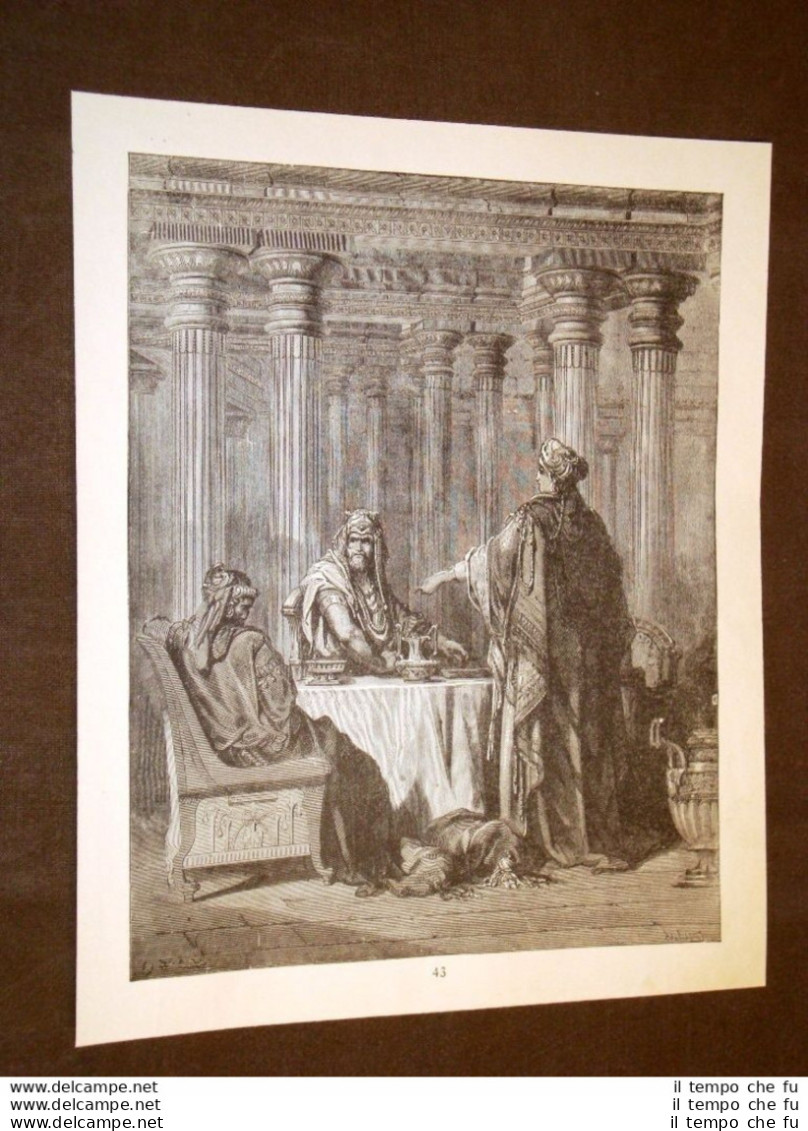 Incisione Di Gustave Dorè Del 1880 Bibbia Ester Accusa Aman Bible Engraving - Voor 1900