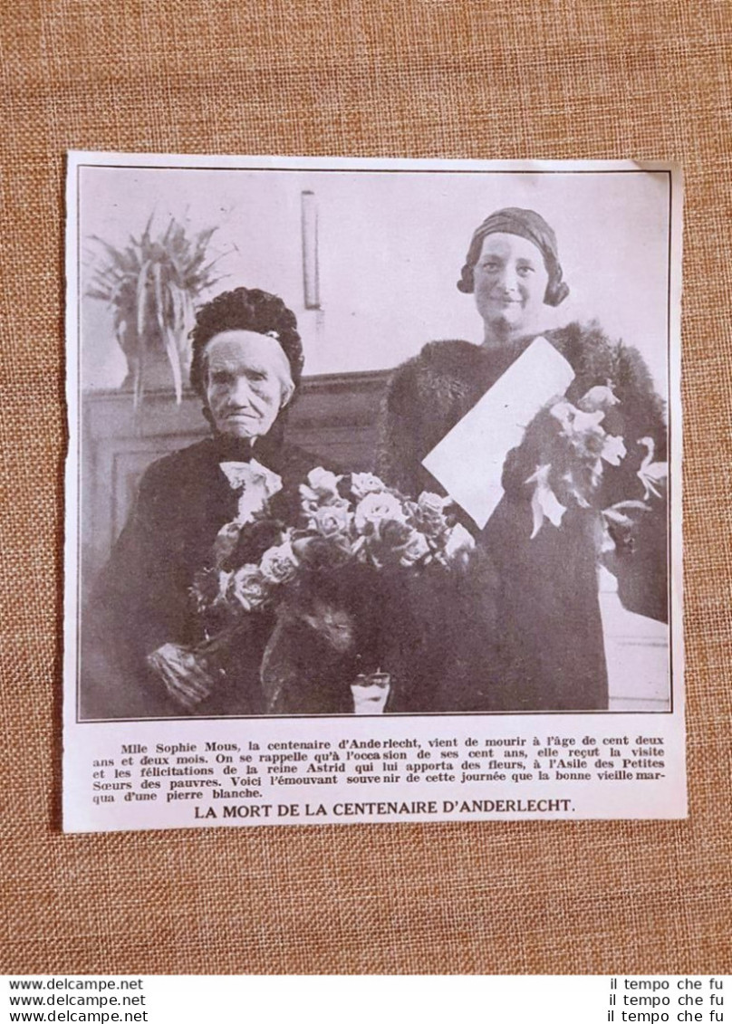 Anderlecht Nel 1936 Morte Della Centenaria M.lle Sophie Mous Belgio - Otros & Sin Clasificación