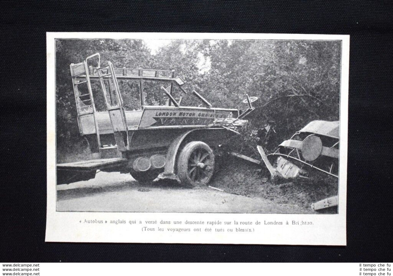 Autobus Che Si Riversava In Una Discesa. Tra Londra A Brighton Stampa Del 1906 - Autres & Non Classés