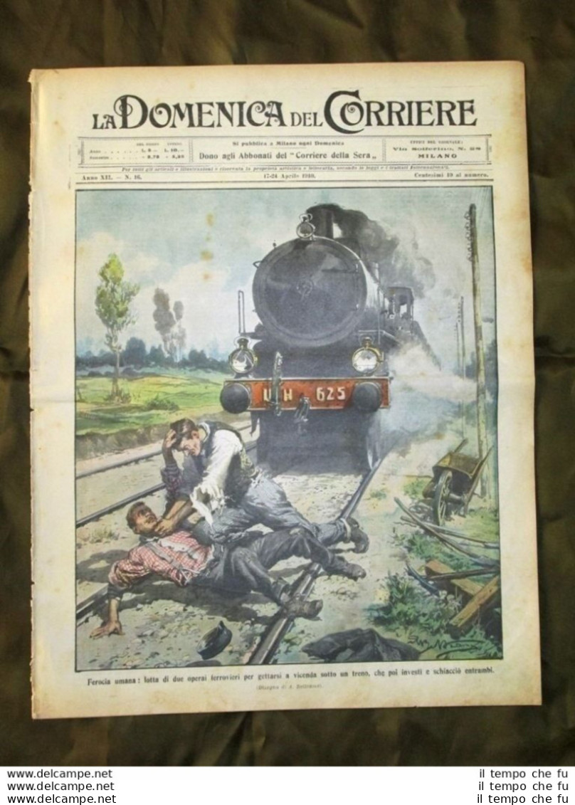 La Domenica Del Corriere 17 Aprile 1910 Lotta Treno Incendio Eruzione Dell'Etna - Autres & Non Classés