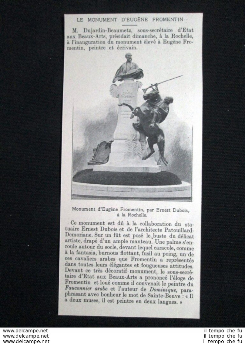 Monumento A Eugène Fromentin, Di Ernest Dubois, A La Rochelle Stampa Del 1905 - Other & Unclassified
