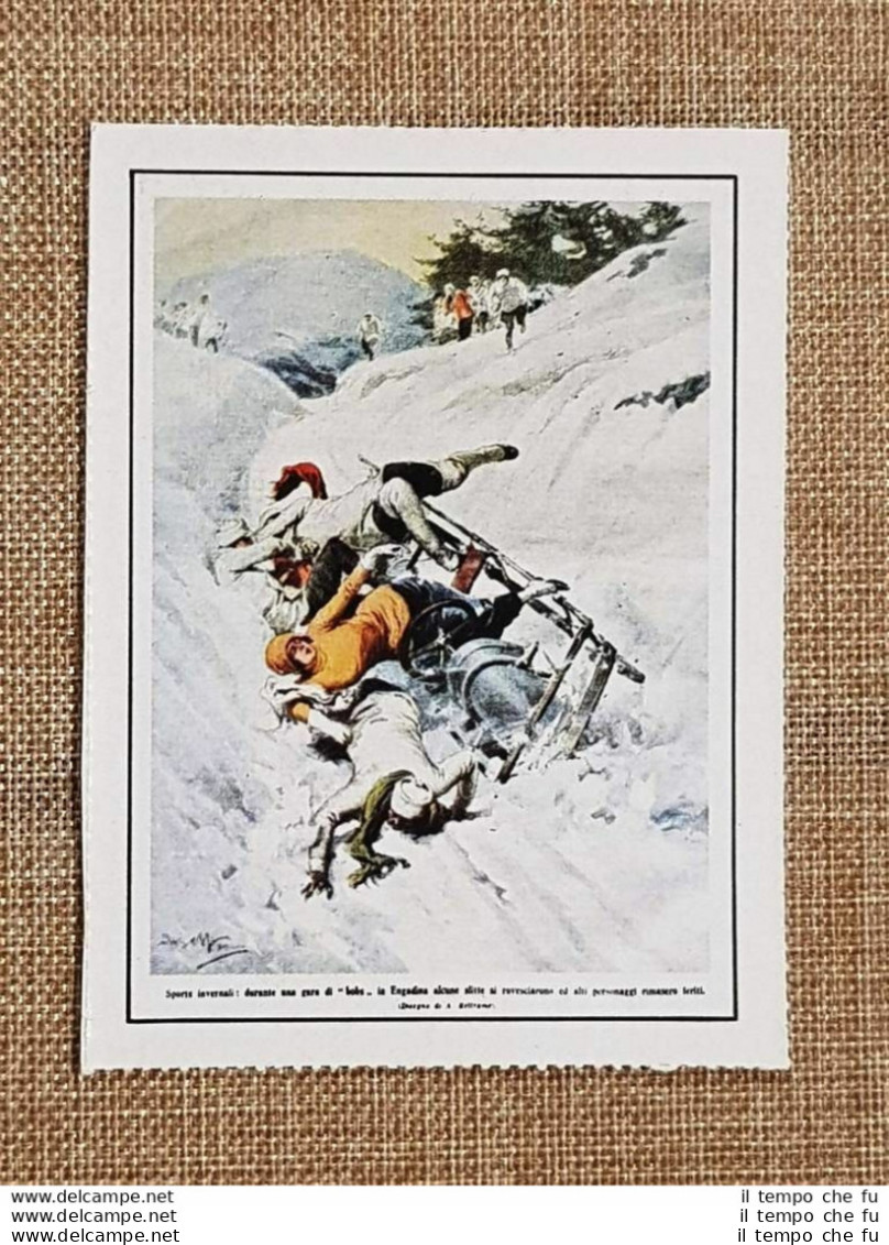 Figurina Originale La Domenica Del Corriere 1914 St. Moritz La Gara Di Bob - Other & Unclassified