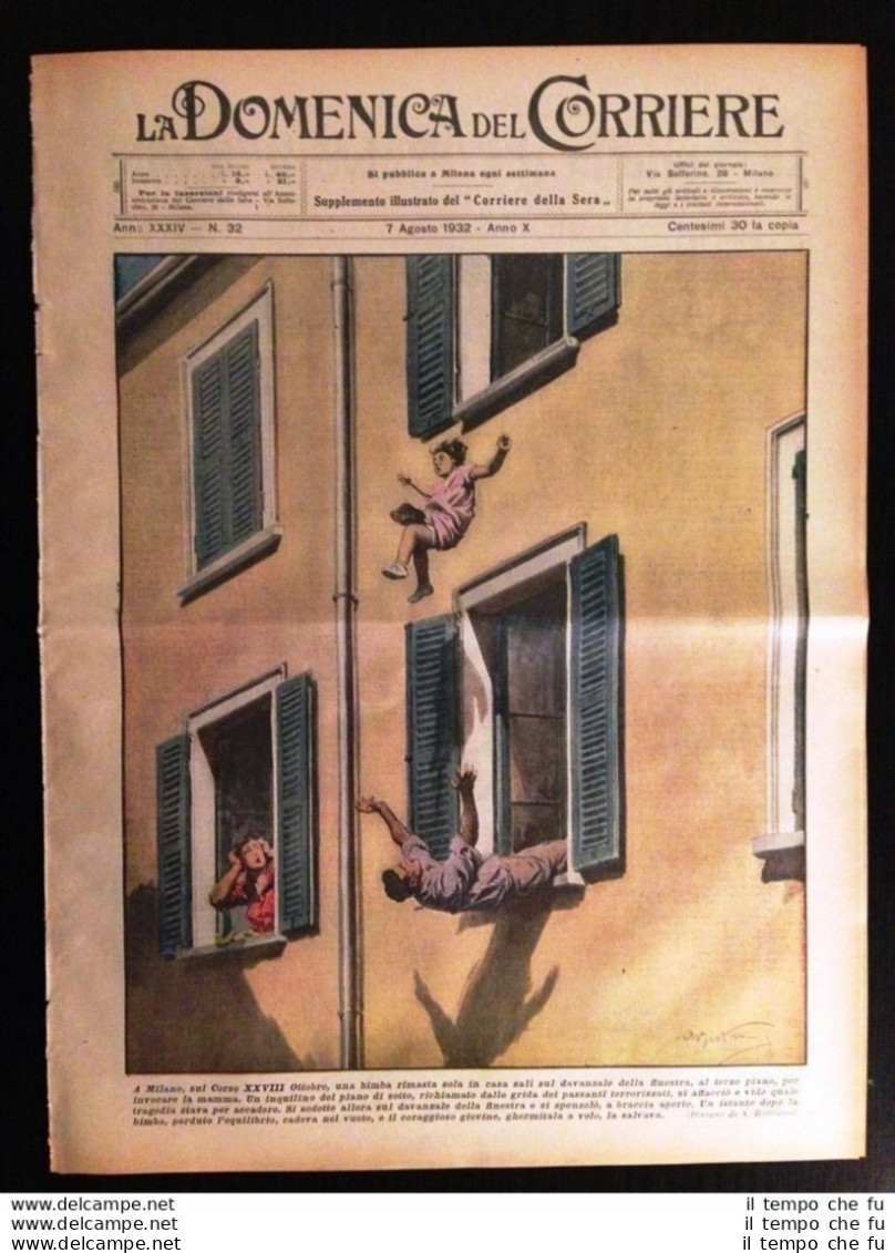 La Domenica Del Corriere 7 Agosto 1932 Milano Asciano Vaticano - Autres & Non Classés