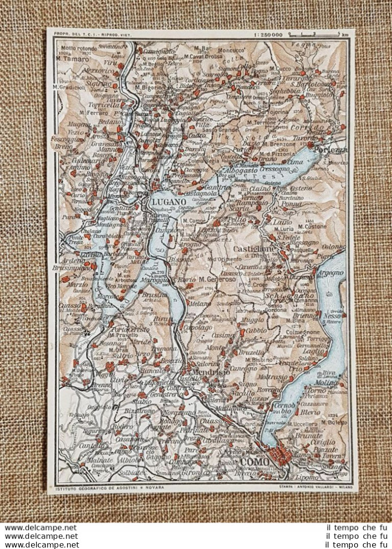 Carta Geografica O Cartina Del 1914 Lugano Castiglione Como Costone Svizzera TCI - Geographical Maps