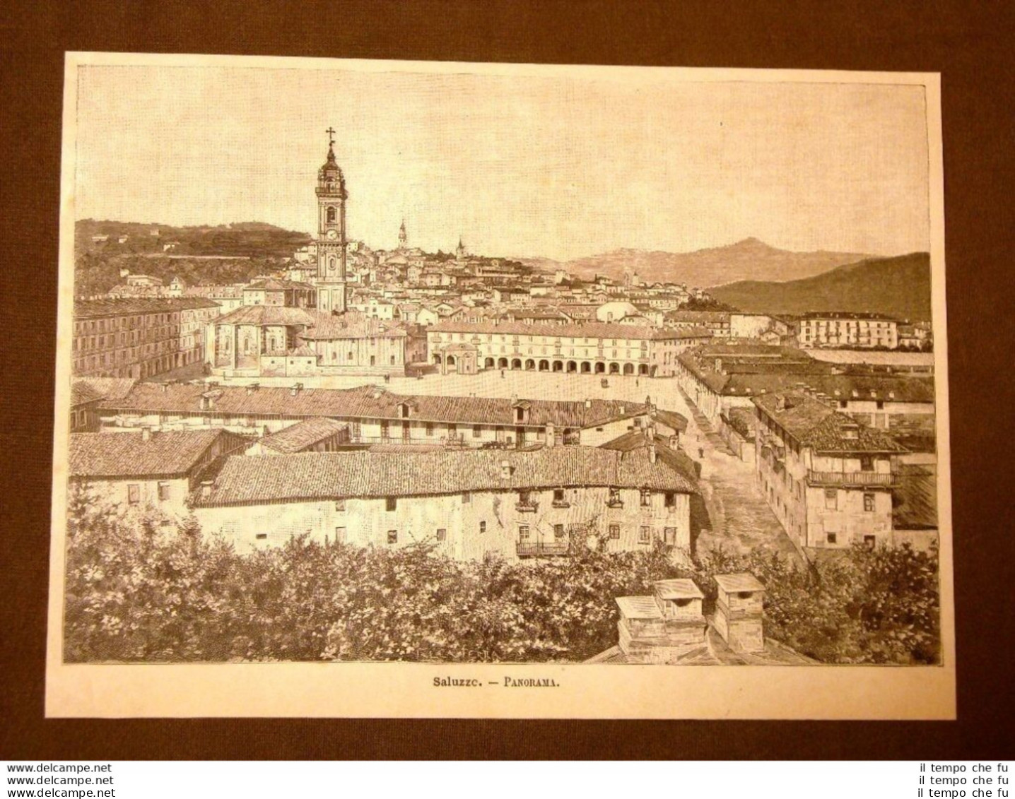 Incisione Del 1891 Rarissimo Panorama Di Saluzzo - Piemonte - Before 1900
