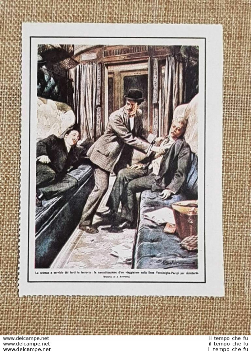 Figurina Originale La Domenica Del Corriere 1908 Treno Ventimiglia Cloroformio - Autres & Non Classés