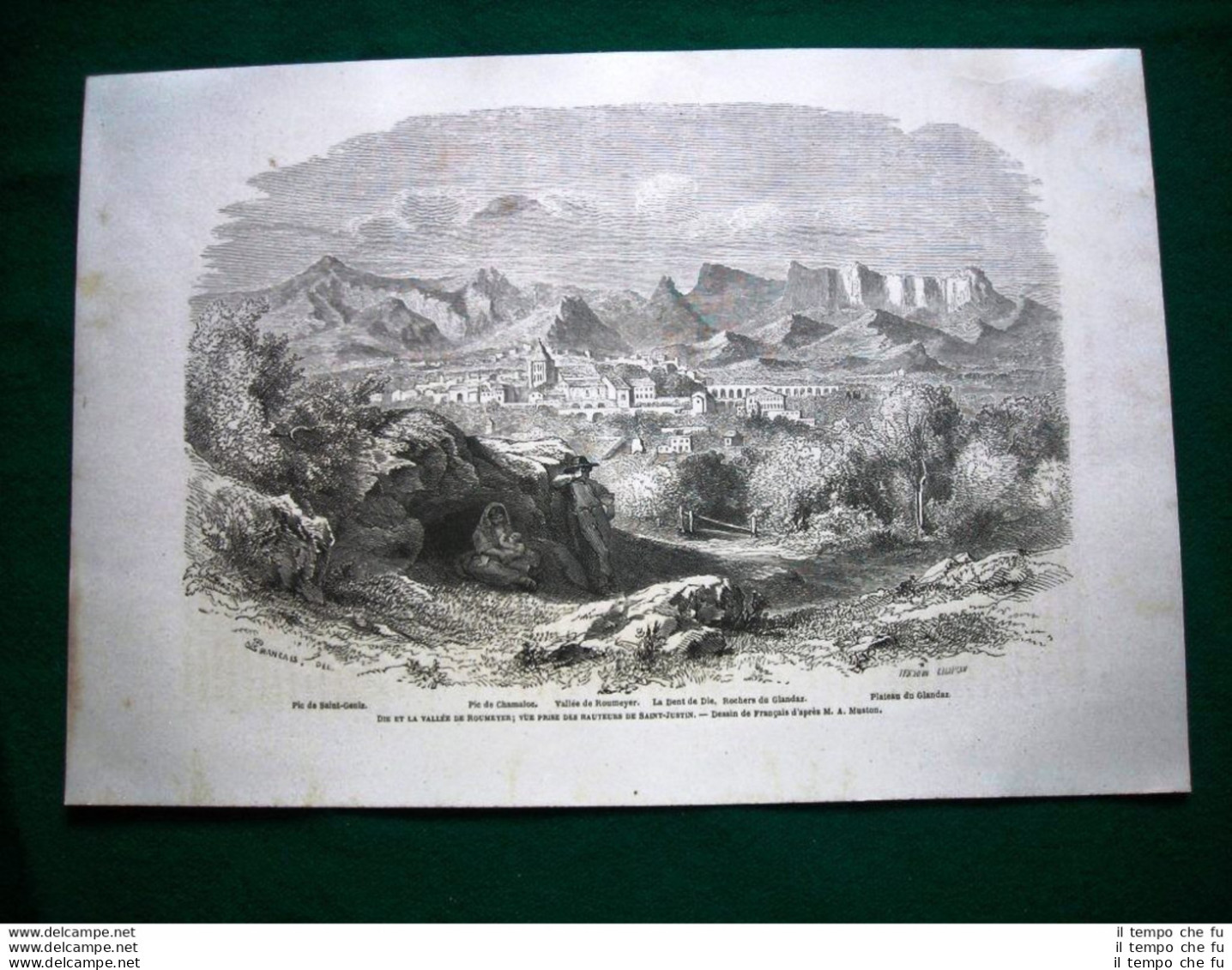 Gravure Année 1860 Die Et La Vallée De Roumeyer, Vue Prise Des Hauteurs - Avant 1900