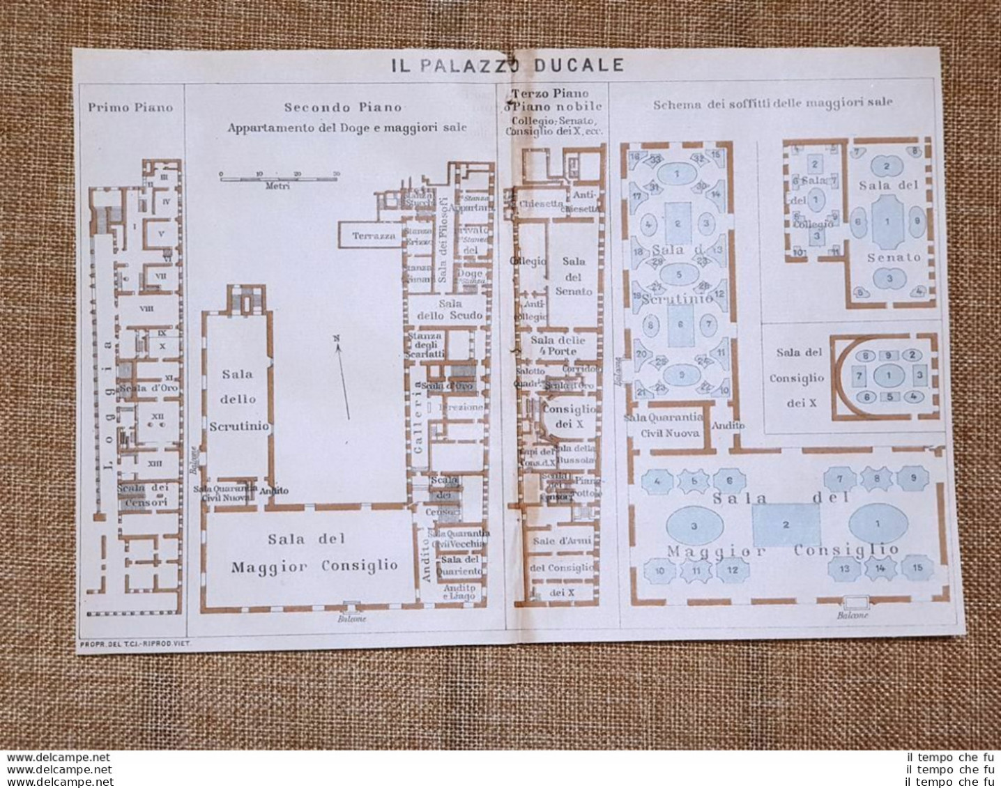 Pianta O Piantina Del 1920 Il Palazzo Ducale Di Venezia Veneto Di  T.C.I. - Cartes Géographiques