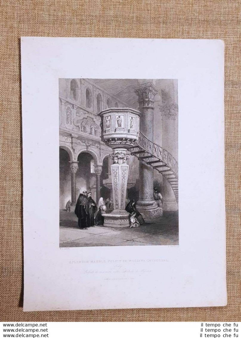 Il Pulpito In Marmo Nella Cattedrale Di Messina Sicilia Incisione Del 1841 - Vor 1900