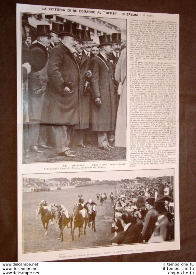 Re Edoardo D'Inghilterra Al Derby Di Epsom Nel 1909 + Statua Ostia Nel 1909 - Autres & Non Classés