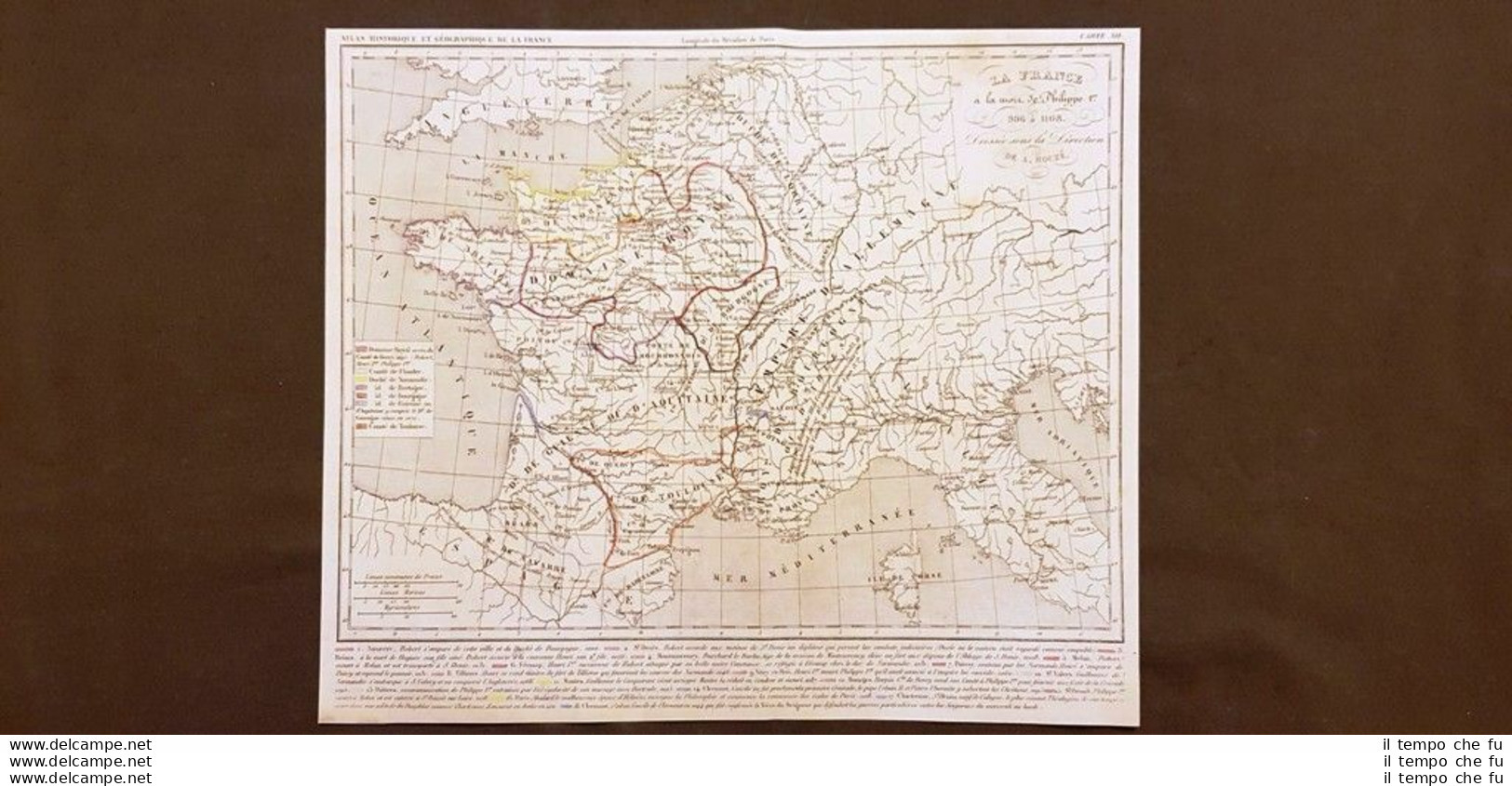 Francia Alla Morte Di Re Filippo I 996 - 1108 Carta Geografica Del 1859 Houze - Landkarten