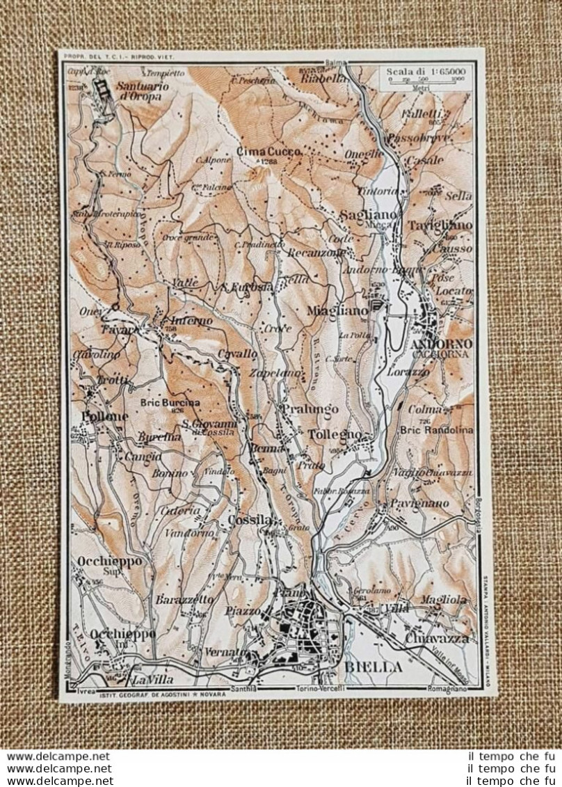 Carta Geografica O Cartina Del 1914 Biella Andorno Cima Cucco Piemonte T.C.I. - Landkarten