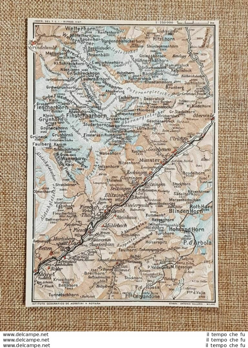 Carta Geografica O Cartina Del 1914 M.Cervandone Munster Finsteraarhorn Piemonte - Geographical Maps