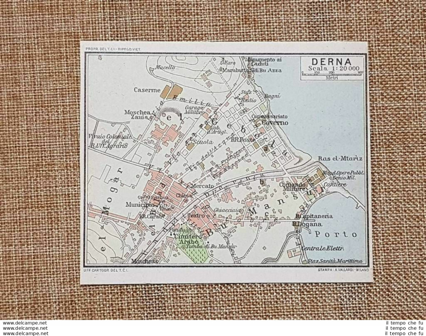 Pianta O Piantina Del 1929 Derna Cirenaica Libia Touring Club Italiano - Geographische Kaarten