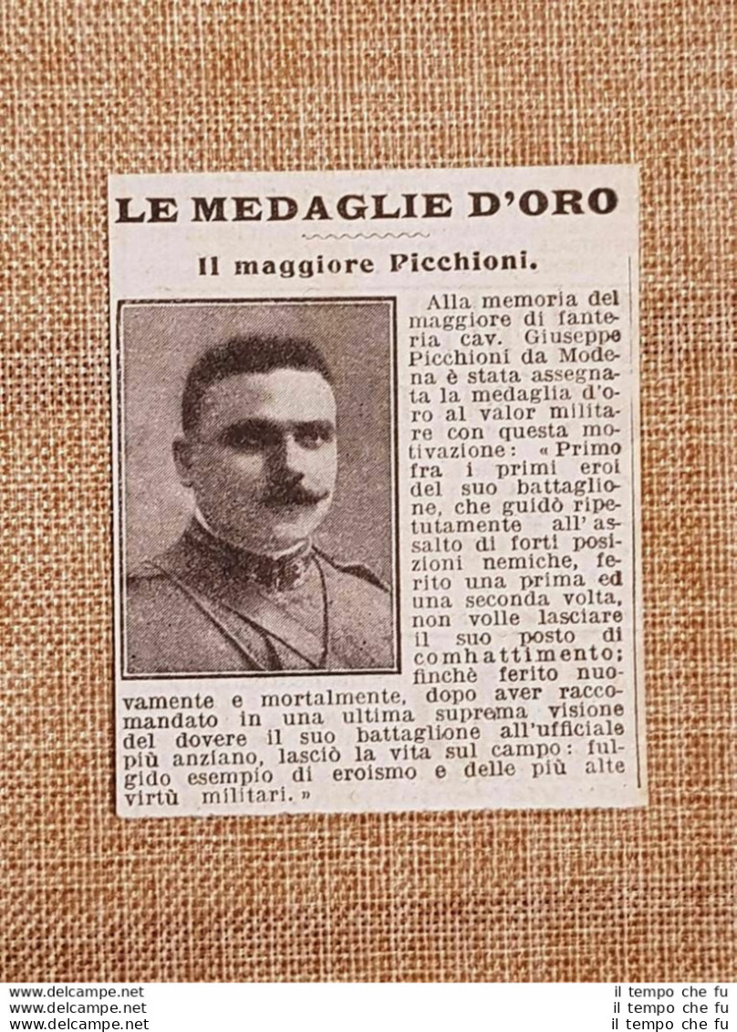 Medaglia Oro Maggiore Giuseppe Picchioni Da Modena Nel 1918 Guerra Mondiale WW1 - Andere & Zonder Classificatie