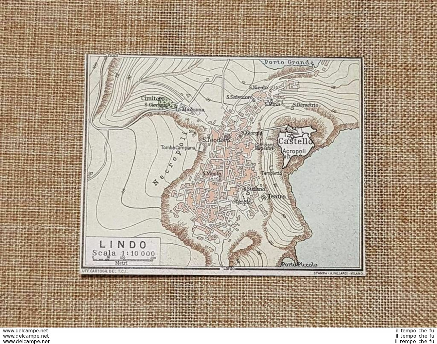 Pianta O Piantina Del 1929 Lindo Castello Acropoli E Porto Grande Grecia T.C.I. - Mapas Geográficas