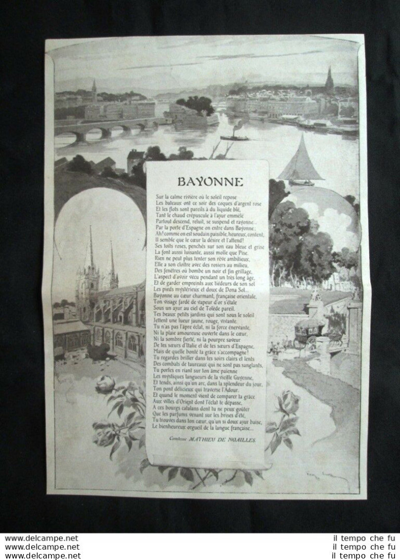 Bayonne, Poesia Della Contessa Mathieu De Noailles Stampa Del 1905 - Sonstige & Ohne Zuordnung
