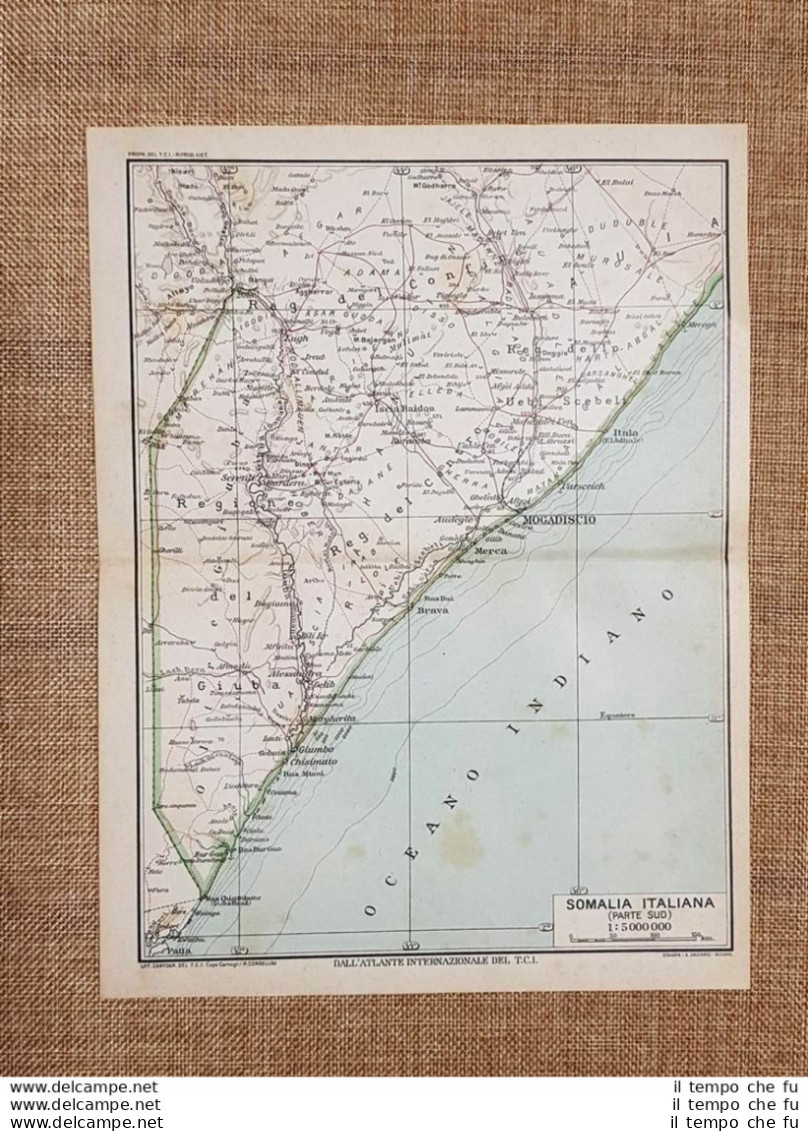 Carta O Cartina Del 1929 Mogadiscio Itala Brava Meregh Somalia Italiana T.C.I. - Landkarten