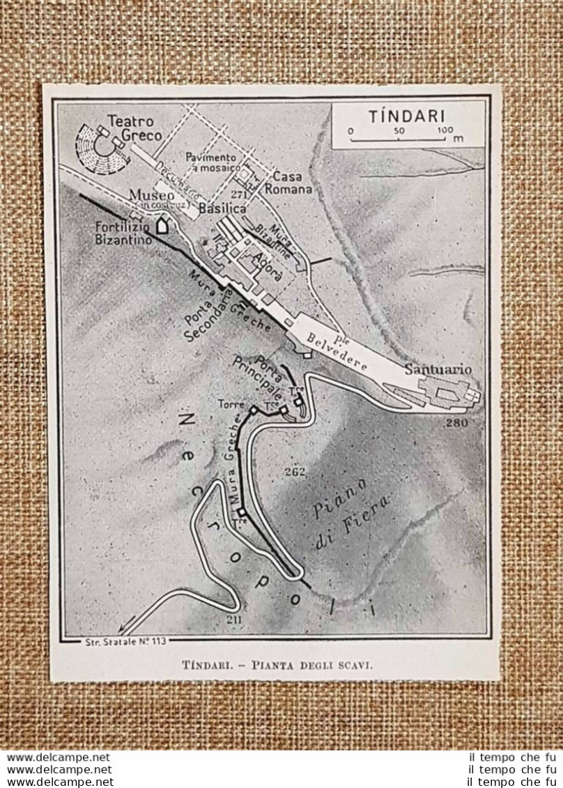 Pianta O Piantina Del 1953 Tindari Patti Messina Sicilia T.C.I. - Geographische Kaarten