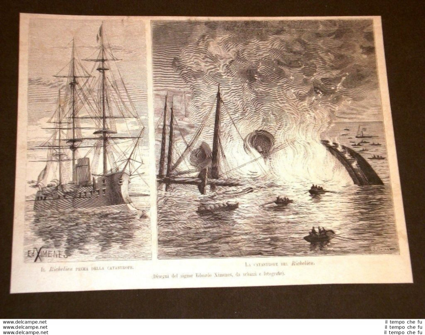 La Catastrofe Della Nave Da Battaglia Richelieu Disegno Di Edoardo Ximenes 1881 - Altri & Non Classificati