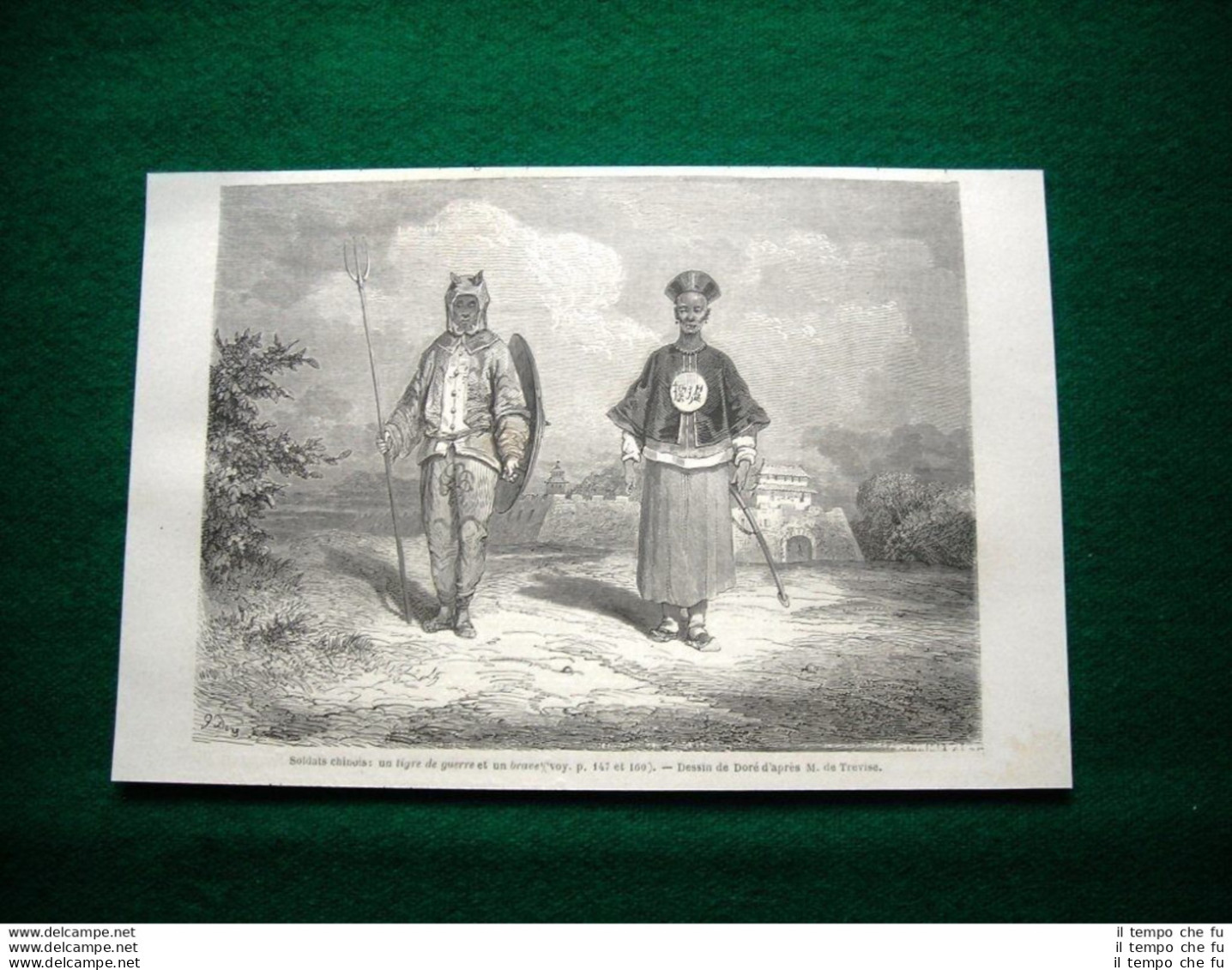 Gravure Année 1860 Soldats Chinois, Un Tigre De Guerre Et Un Brave - Ante 1900