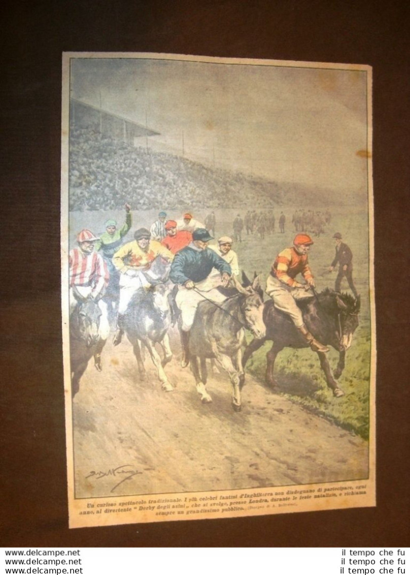 Retrocopertina Domenica Del Corriere 1921 Londra Derby Degli Asini Inghilterra - Other & Unclassified