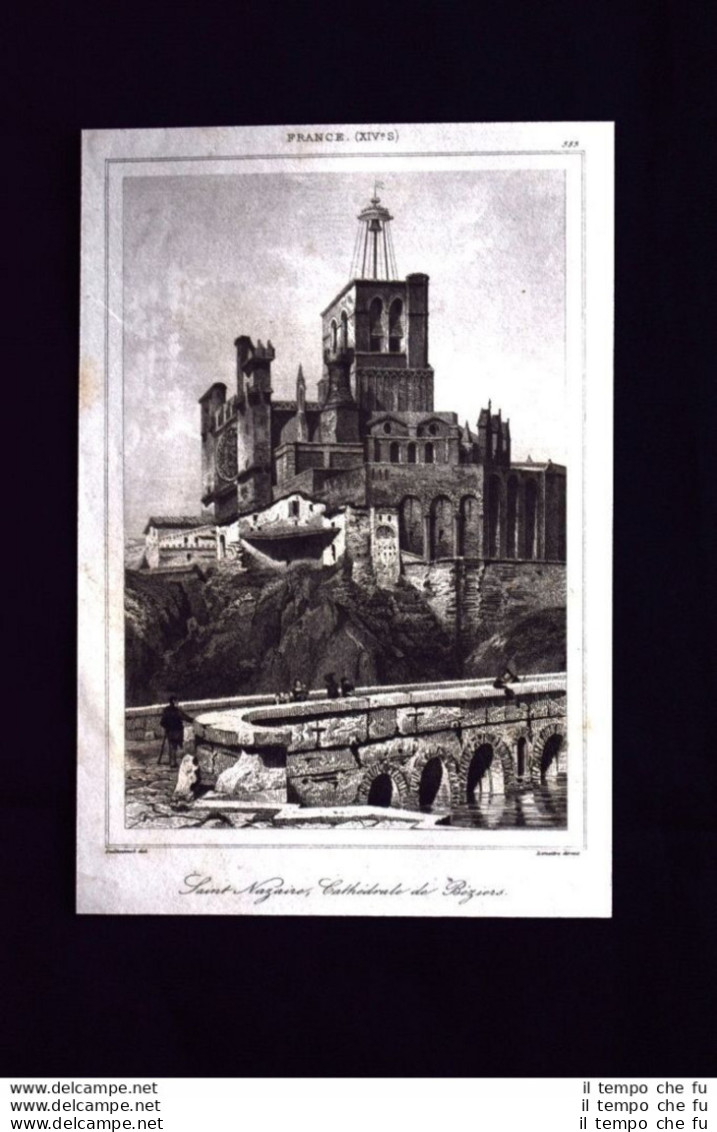 Saint Nazaire,Cathedrale Beziers France Incisione Del 1850 L'Univers Pittoresque - Vor 1900