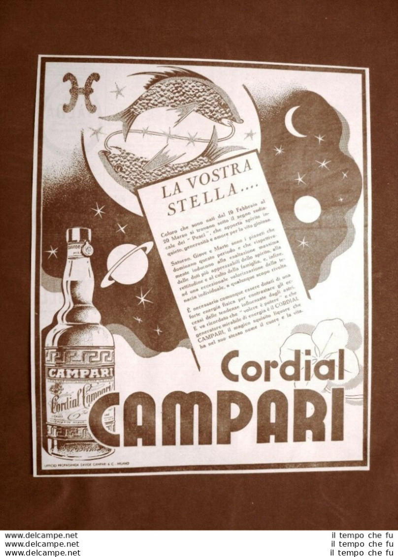 Pubblicità D'epoca Del 1940 Cordial Campari La Vostra Stella Davide C. Milano - Altri & Non Classificati