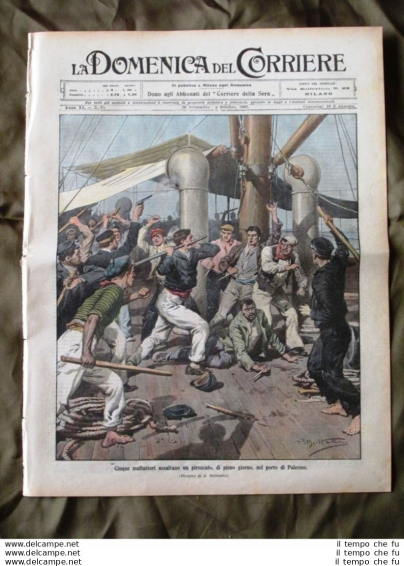 La Domenica Del Corriere 26 Settembre 1909 Piroscafo Tigre Circuito Aereo - Autres & Non Classés