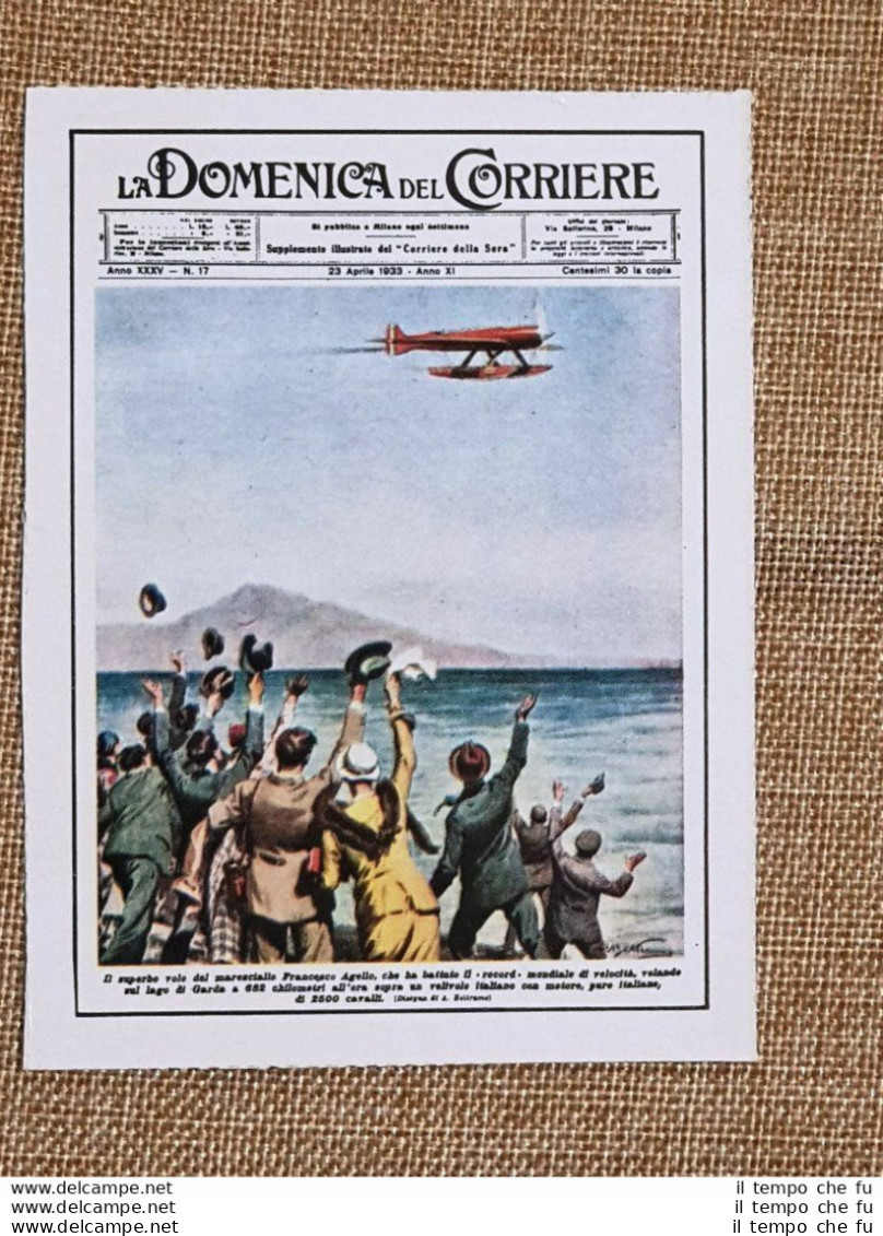 Figurina Originale La Domenica Del Corriere 1933 Francesco Agello Volo Sul Garda - Andere & Zonder Classificatie
