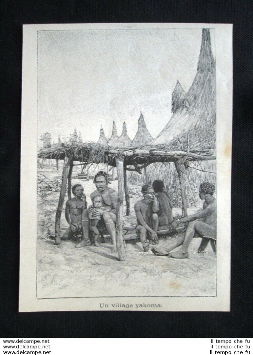 Villaggio Yakoma - Ubangi-Sciari, Africa Centrale Incisione Del 1894 - Voor 1900