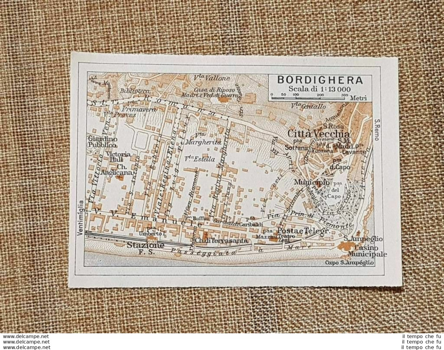 Pianta O Piantina Del 1937 La Città Di Bordighera Liguria T.C.I. - Geographical Maps