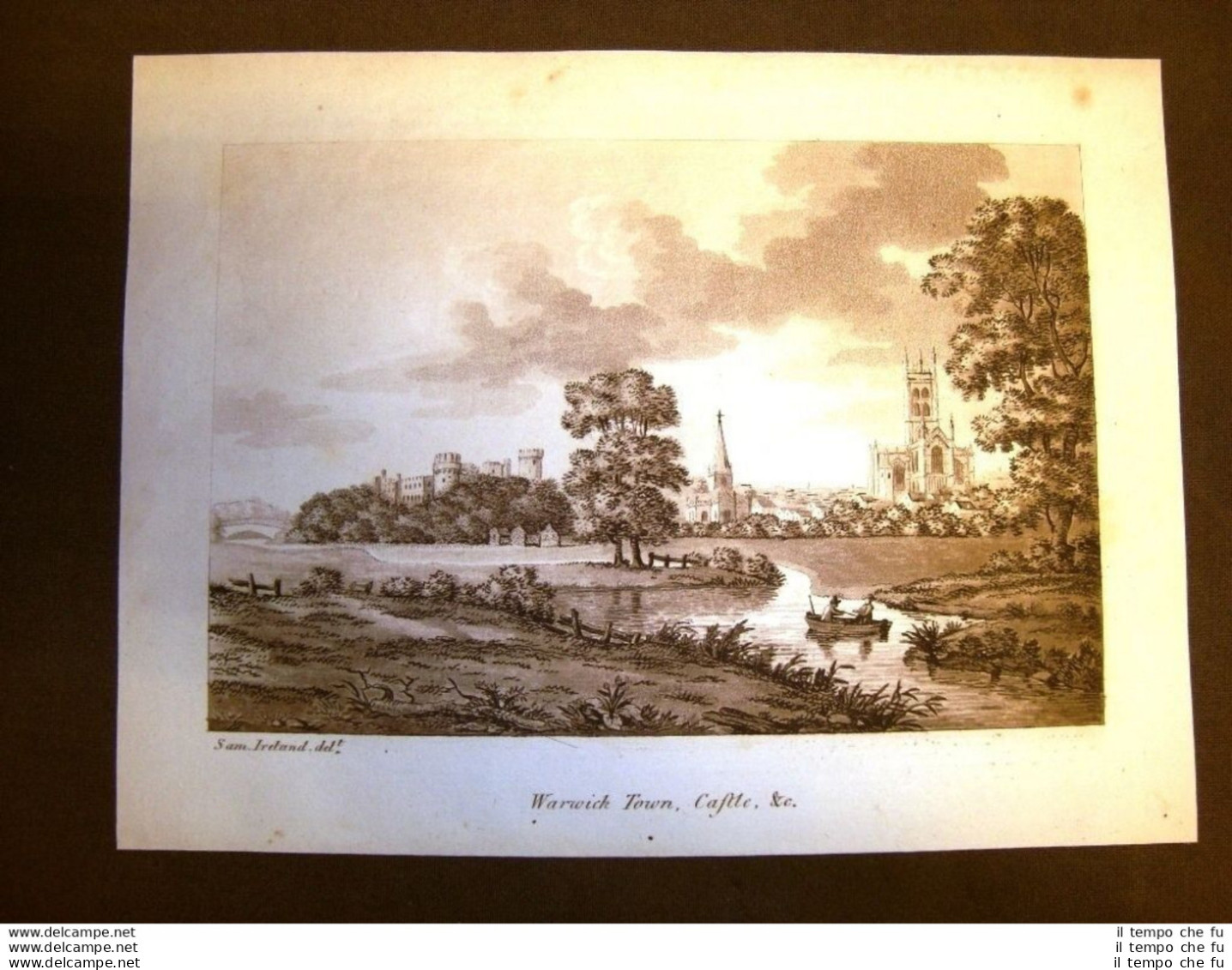 Warwick Town And Castle Settecentina Del 1795 Warwickshire Views Samuel Ireland - Stiche & Gravuren