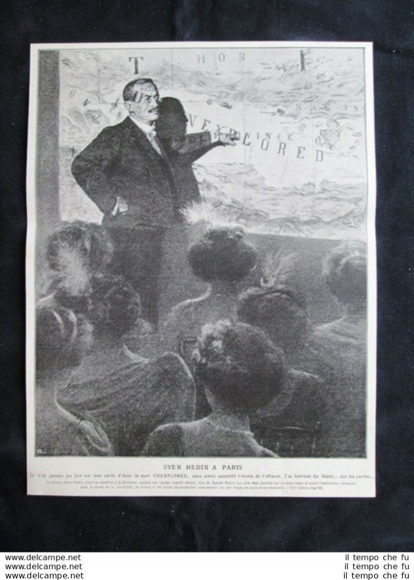 L'esploratore Svedese Sven Hedin A Parigi Stampa Del 1909 - Otros & Sin Clasificación