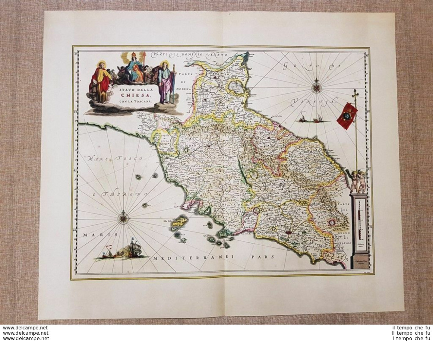 Carta Geografica Mappa Stato Della Chiesa Con Toscana Anno 1640 J.Blaeu Ristampa - Cartes Géographiques