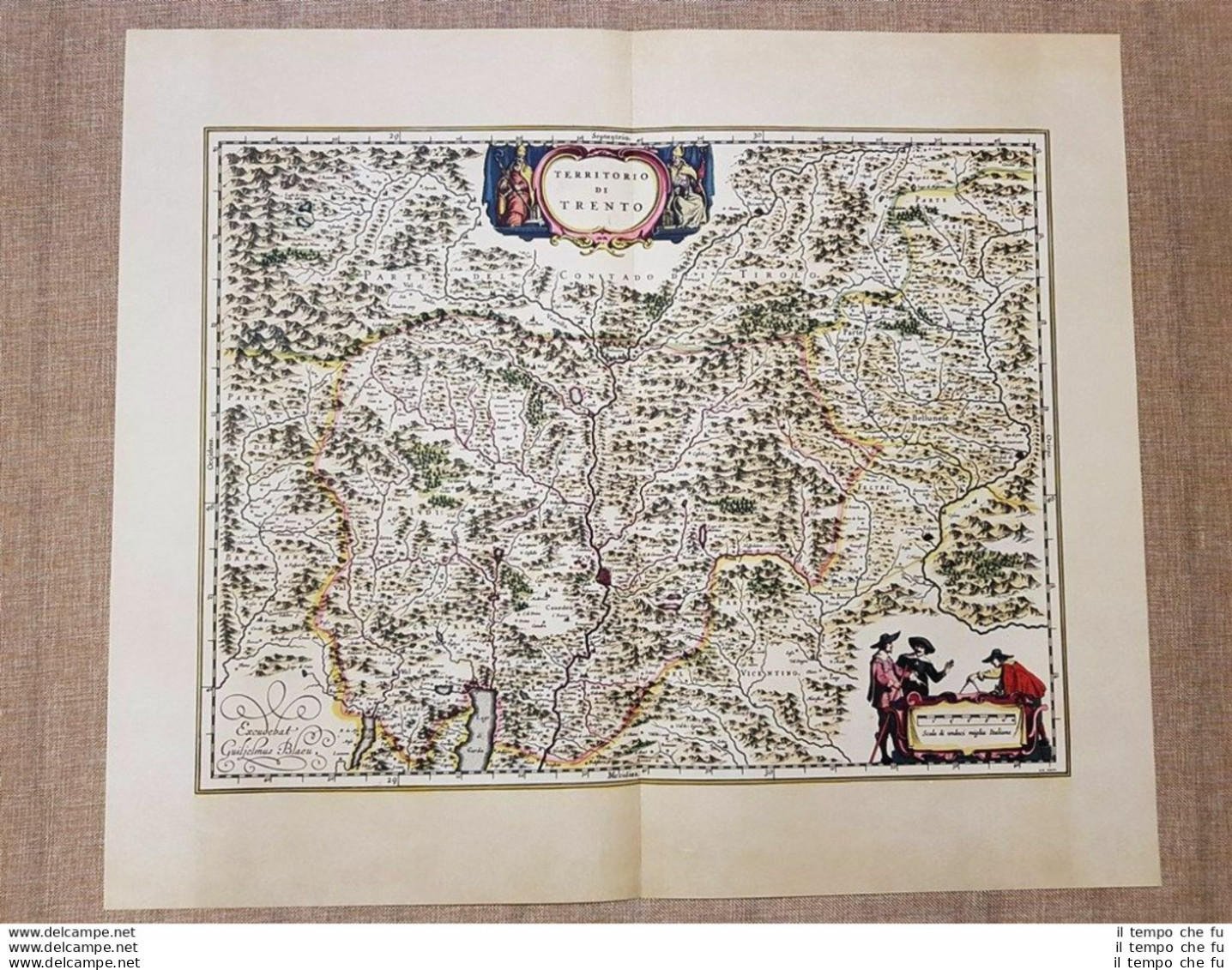 Carta Geografica O Mappa Territorio Di Trento Anno 1640 Joan Blaeu Ristampa - Geographische Kaarten