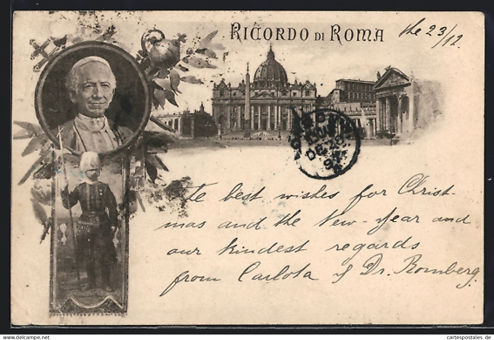 Cartolina Roma, Kirche Mit Denkmal, Papst, Soldat In Uniform  - Altri & Non Classificati