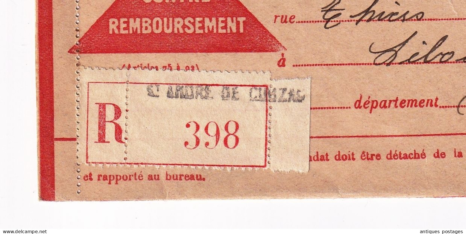 Recommandé 1931 Saint André De Cubzac Gironde Timbre Exposition Coloniale 1F50 Carte Remboursement Saint-Bonnet Huissier - Storia Postale
