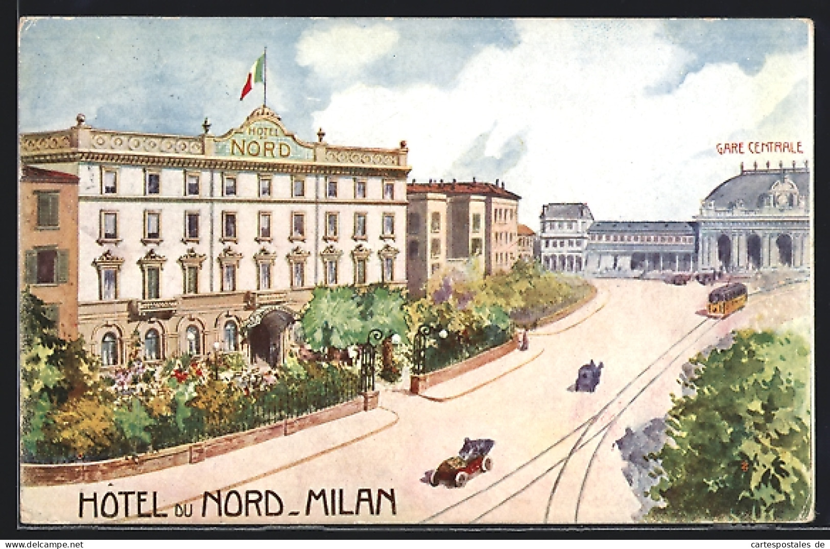 Artista-Cartolina Milan, Hotel Du Nord, Gare Centrale  - Autres & Non Classés