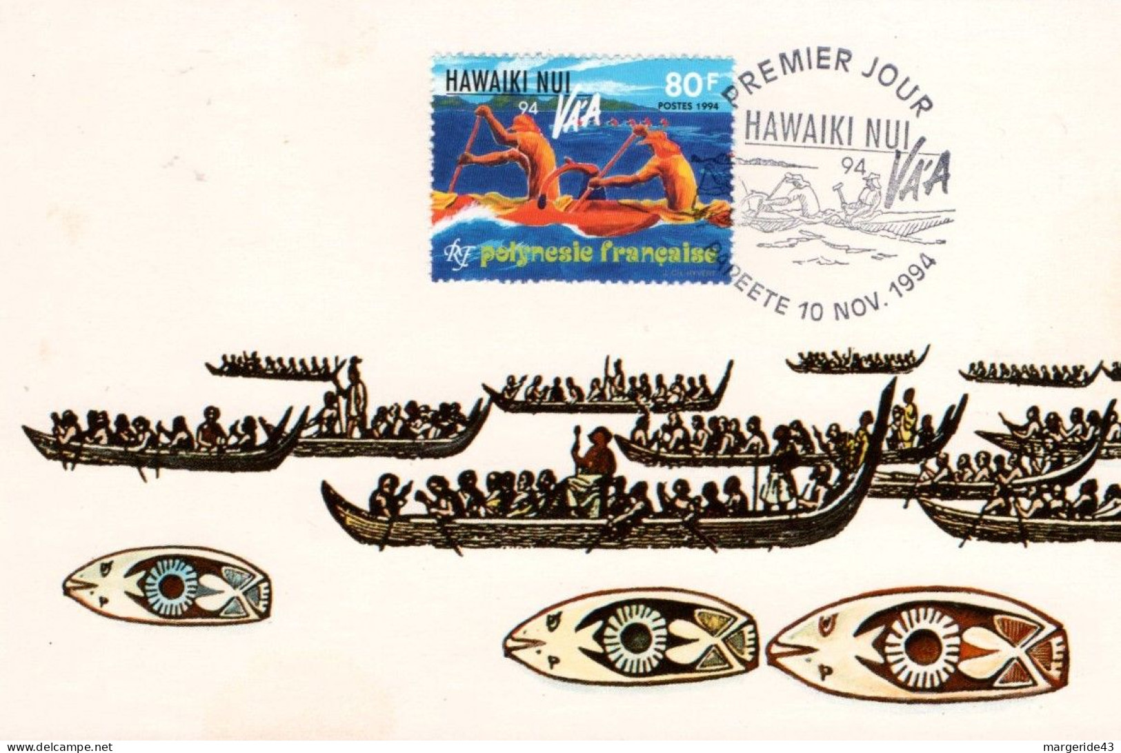 POLYNESIE CARTE MAXIMUM 1994 COURSE DE PIROGUES HAWAIKI  VA'A - Tarjetas – Máxima