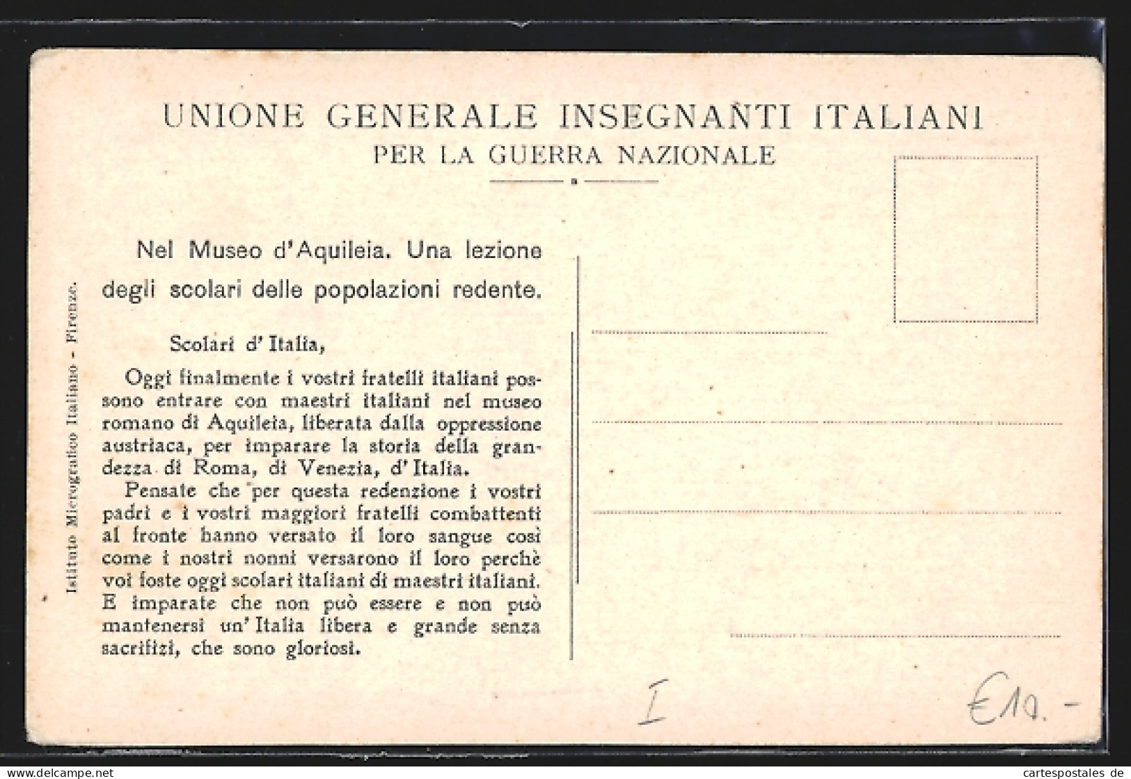 Cartolina Aquileia, Nel Museo, Una Lezione Degli Scolari Delle Popolazioni Redente  - Altri & Non Classificati
