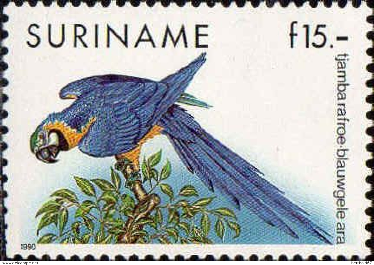 Suriname Poste N** Yv:1211 Mi:1357 Tjamba Rafroe-Blauwgele Ara Ara (Dent 1 Peu Courte) - Andere & Zonder Classificatie