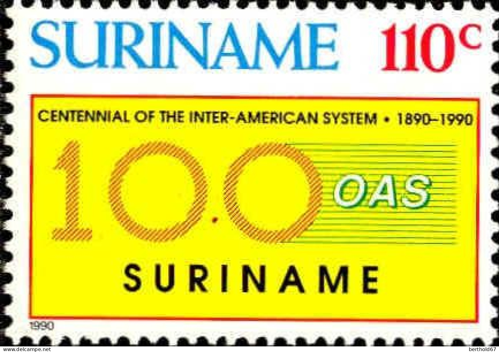 Suriname Poste N** Yv:1201 Mi:1349 Inter-American System - Surinam