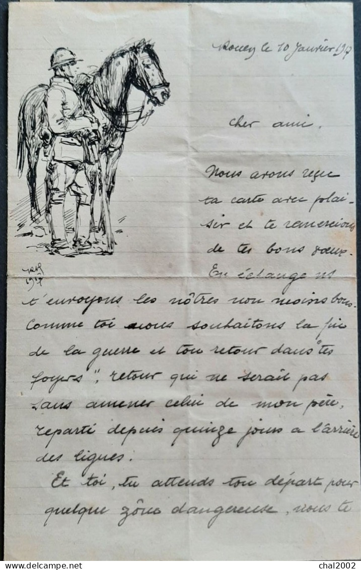 Lettre De Rouen Le 10 Janvier 1917 Croquis Signé Deudeville - Documenten