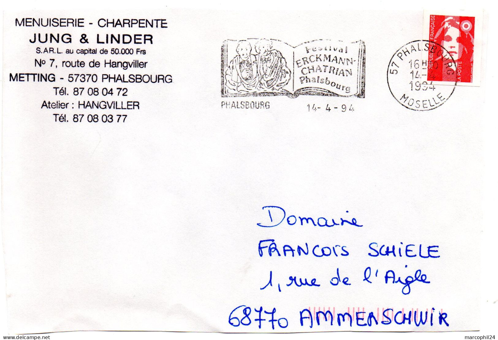 ECRIVAIN / ERCKMANN-CHATRIAN = 57 PHALSBOURG 1994 = FLAMME Type II = SECAP ' Festival Erckmann-Chatrian ' - Mechanical Postmarks (Advertisement)