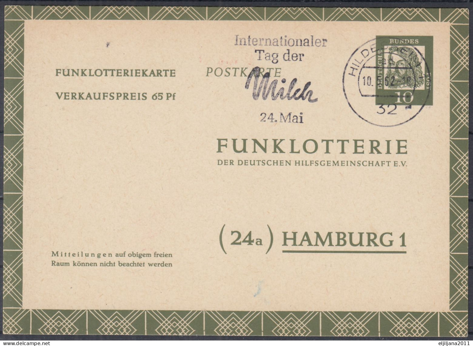 ⁕ Germany 1962 Deutsche BundesPost ⁕ FUNKLOTTERIE (24a) Hamburg 1 ⁕ HILDESHEIM Postmark ⁕ Stationery Postcard - Postkaarten - Gebruikt