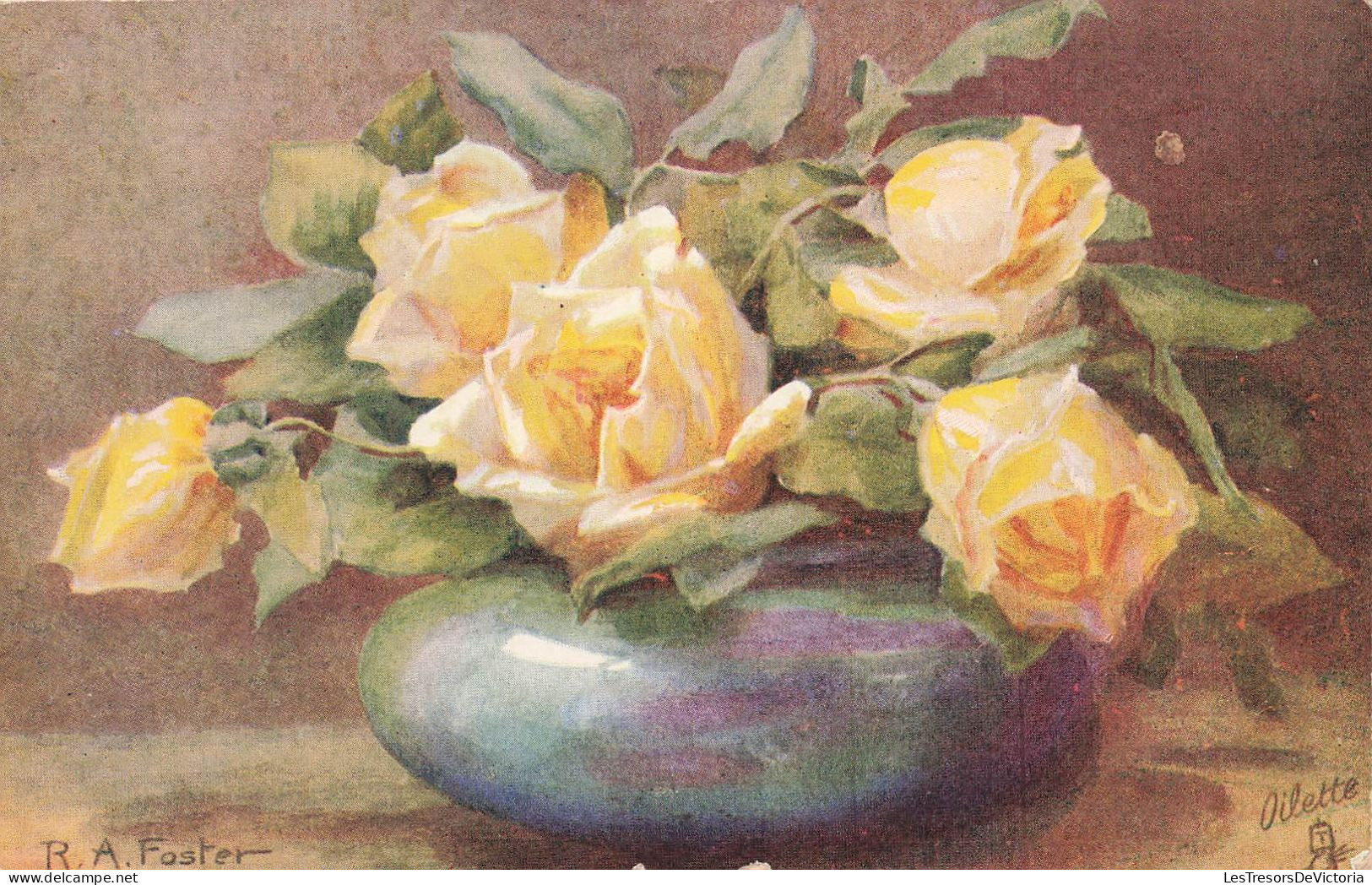 FLEURS - Des Roses Blanches Dans Un Vase - Colorisé - Carte Postale Ancienne - Fiori