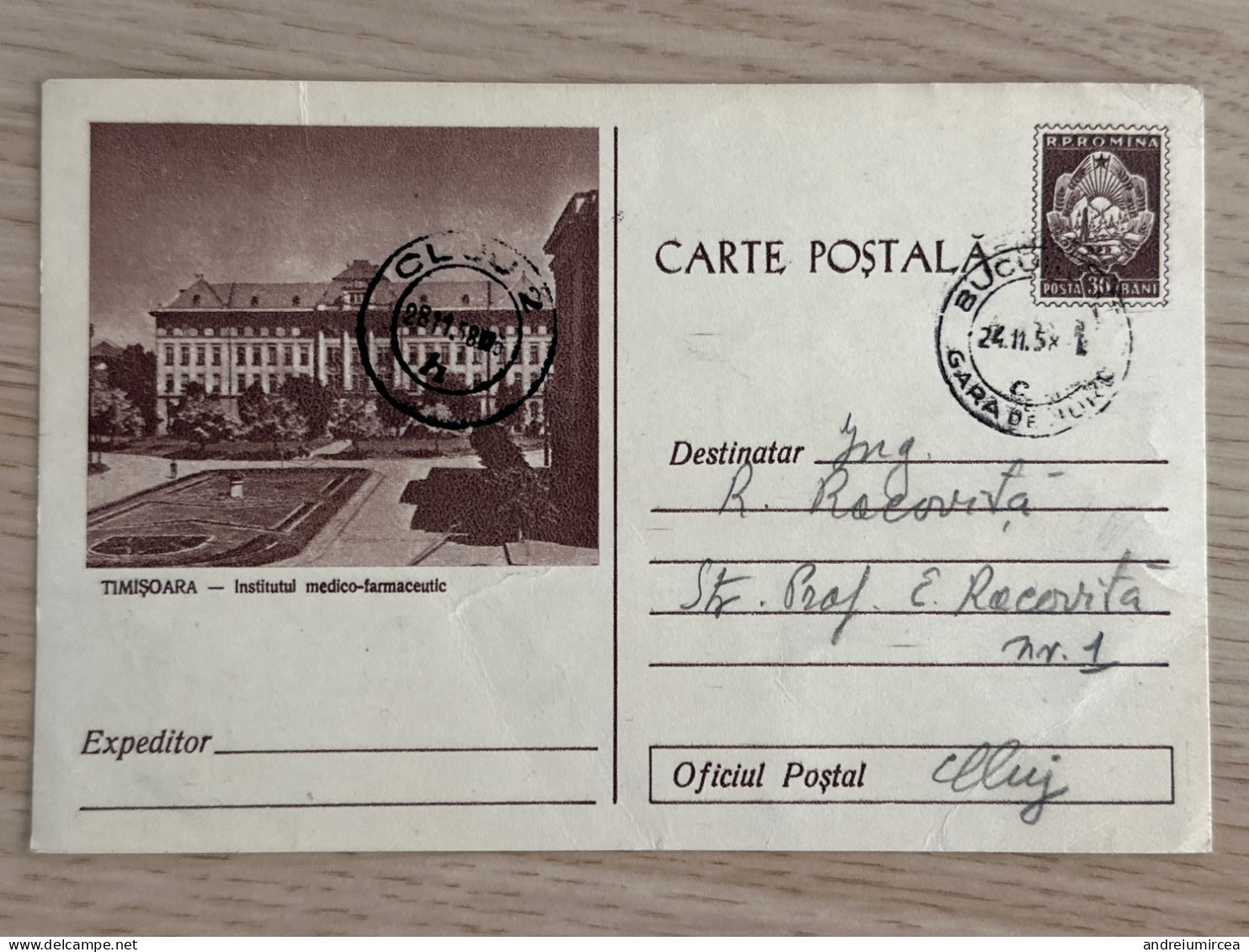 Cod 1958 Timișoara. Institutul Médico Farmaceutic - Postal Stationery