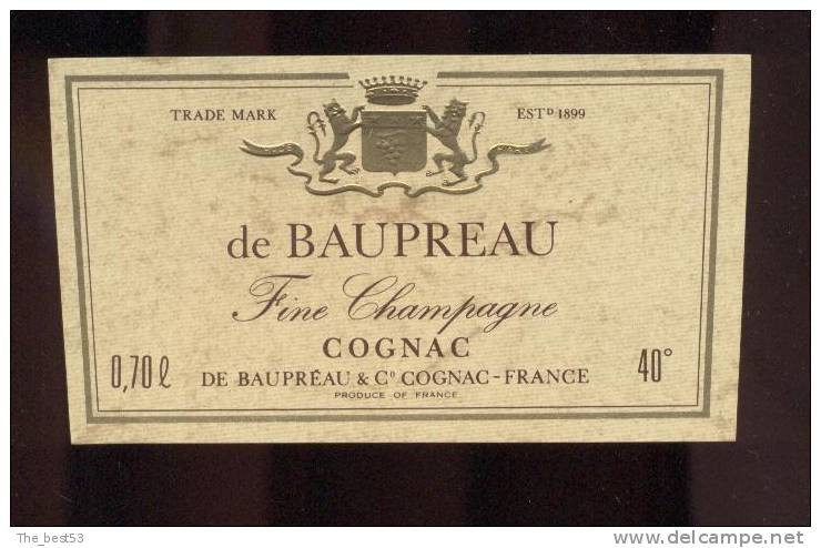 Etiquette De   Fine  Champagne Cognac  -  De Baupréau - Autres & Non Classés