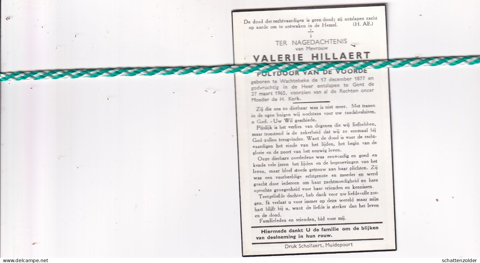 Valerie Hillaert-Van De Voorde, Wachtebeke 1877, Gent 1965 - Esquela